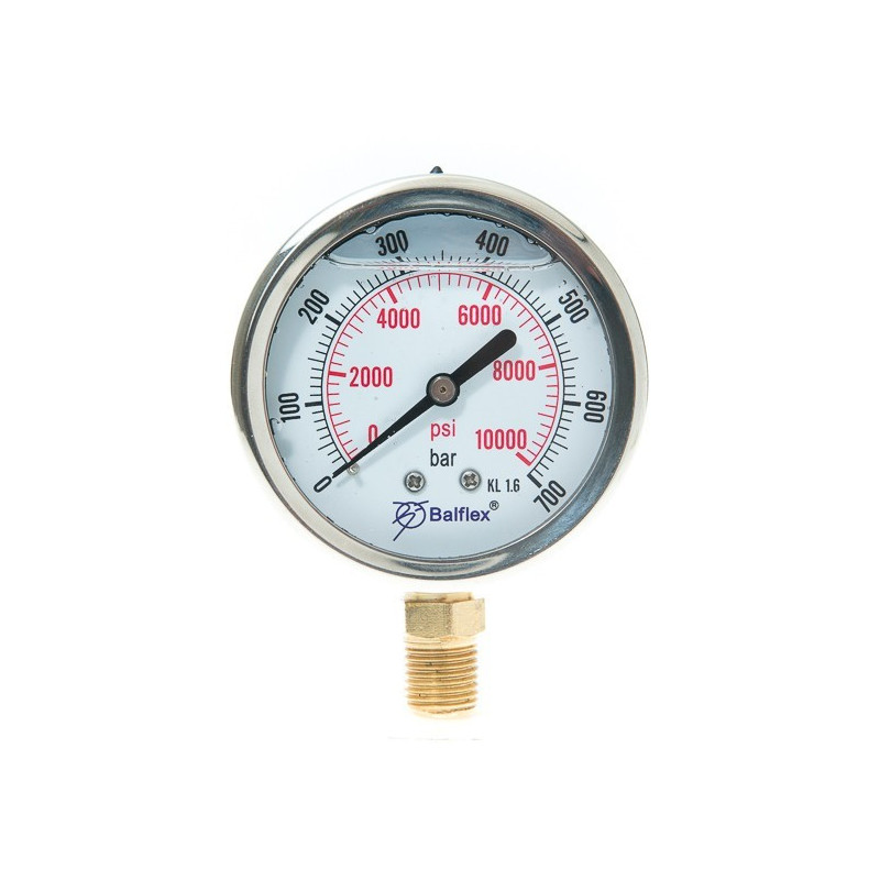 Manómetro con Glicerina Conexión 1/4", 0 - 700 BAR. Marca Balflex. Esfera de 63 mm