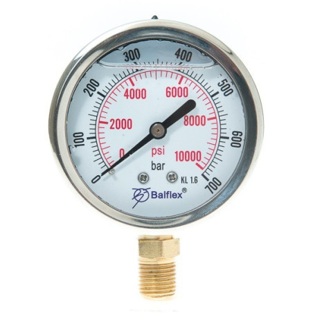 Manómetro 0 - 700 BAR con Glicerina Conexión 1/4" BSP Inferior. Esfera de 63 mm