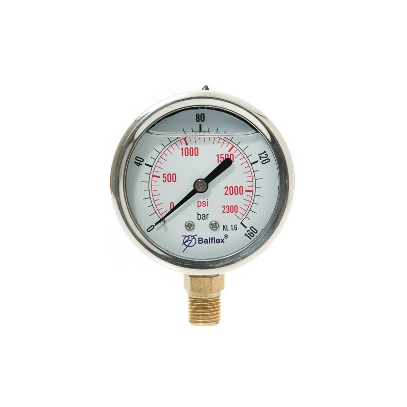 Manómetro  0 - 160 BAR con Glicerina Conexión 1/4" BSP Inferior. Esfera de 63 mm