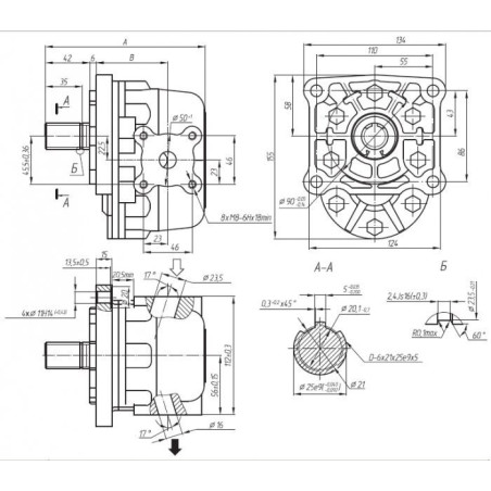 Bomba Hidráulica de engranajes de 32 cc/rev, 160-200 bar, 1500 RPM