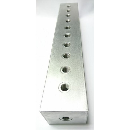 Colector hidráulico, fabricación a medida en bloque de aluminio rectangular con 22 salidas/entradas de aceite de 1/2" BSP 