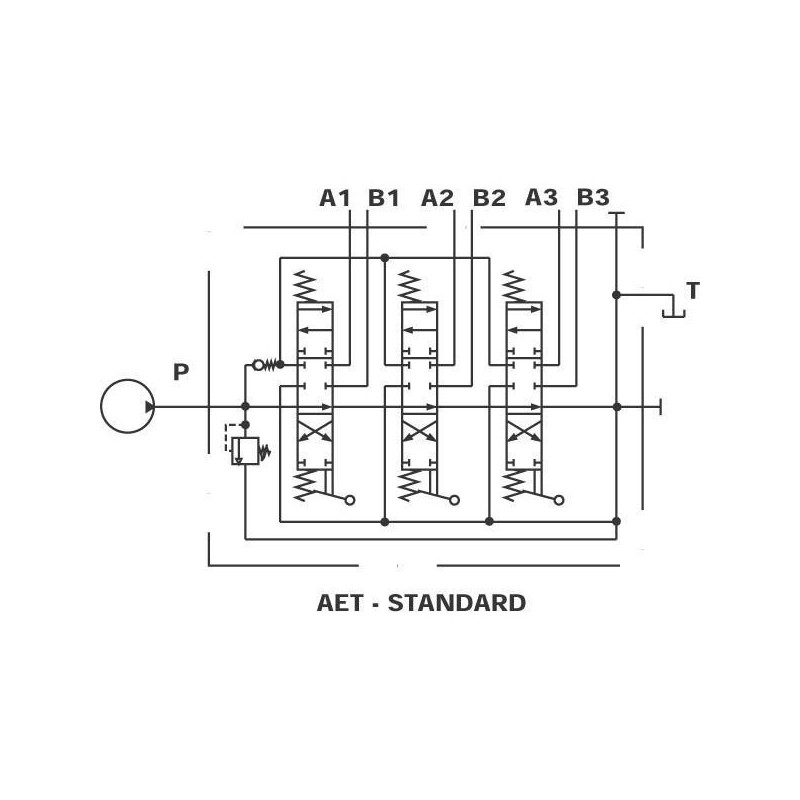 Monoblock directional control valve, 3 spools,  4-way, 3 position, tandem center, Walvoil.