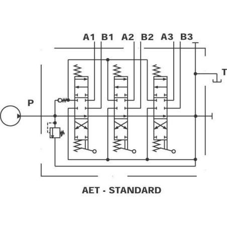 Monoblock directional control valve, 3 spools,  4-way, 3 position, tandem center, Walvoil.