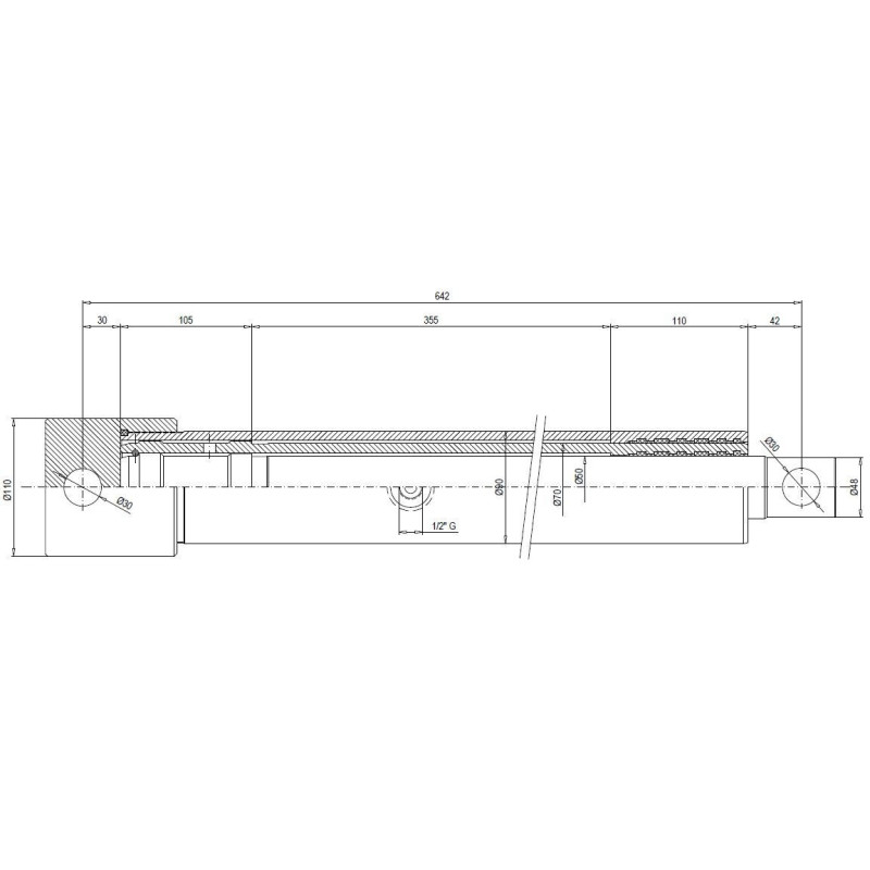 Cilindro hco. Telescópico 2 sec. Ø70mm x 710 mm carrera