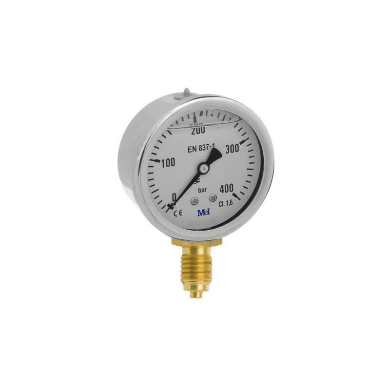 Manómetro 0 - 400 BAR con Glicerina Conexión 1/4" BSP Inferior. Esfera de 63 mm