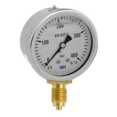 Manómetro 0 - 400 BAR con Glicerina Conexión 1/4" BSP Inferior. Esfera de 63 mm