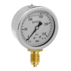 Manómetro 0 - 250 BAR con Glicerina Conexión 1/4" BSP Inferior. Esfera de 63 mm