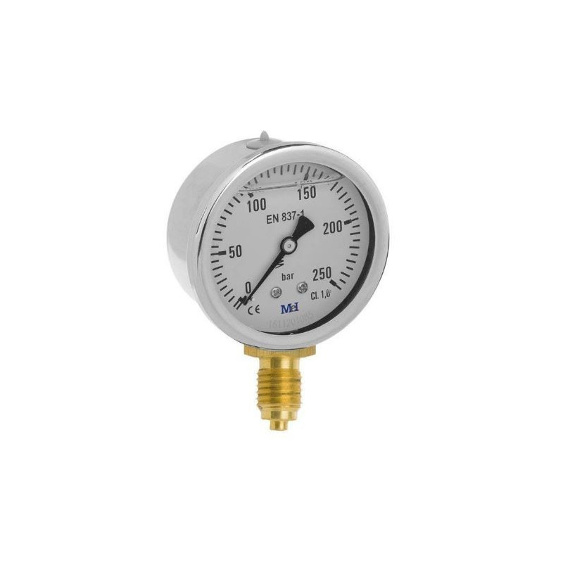 Manómetro 0 - 250 BAR con Glicerina Conexión 1/4" BSP Inferior. Esfera de 63 mm
