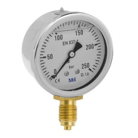 Manómetro 0 - 250 BAR con Glicerina Conexión 1/4" BSP Inferior. Esfera de 63 mm