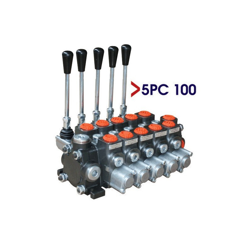 Distribuidor Hidráulico y Neumático, 3/4", 5 Palancas 100 L/min, Centro Tandem