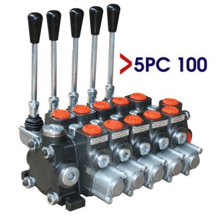 Distribuidor Hidráulico y Neumático, 3/4", 5 Palancas 100 L/min, Centro Tandem