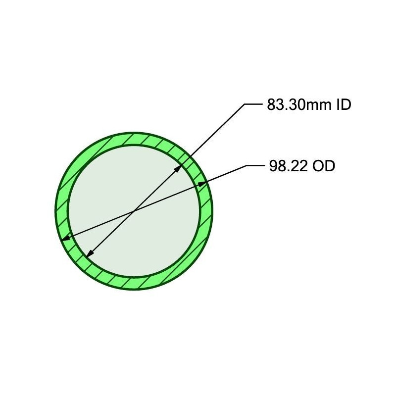 98,22 mm x 83,30 mm H8 Tubo Lapeado en Acero St52. Fabricación Especial