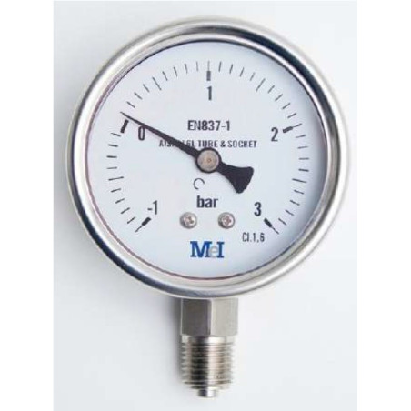 Manómetro en Acero Inoxidable 0-315 bar, 1/4" BSP, Ø63 mm Sin Glicerina