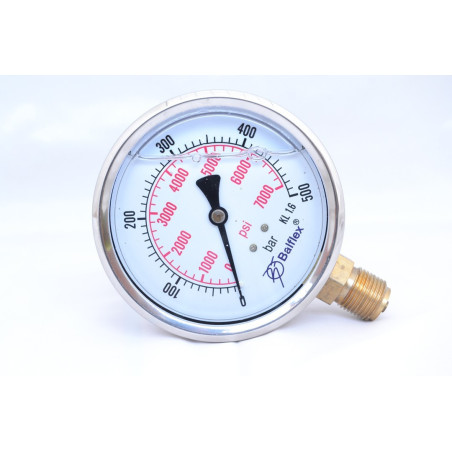 Comprar manómetro 0 -500 BAR, esfera de 100 mm y conexión 1/2" GAS (BSP)