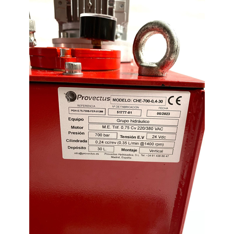 Grupo Hco. 0,75 Cv, 220/380 VAC, 700 bar, 0,35 L/min.