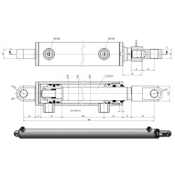Double Acting Hydraulic Cylinder, Ø40 mm piston, Ø28 mm Rod and 800 mm Stroke  with hinges