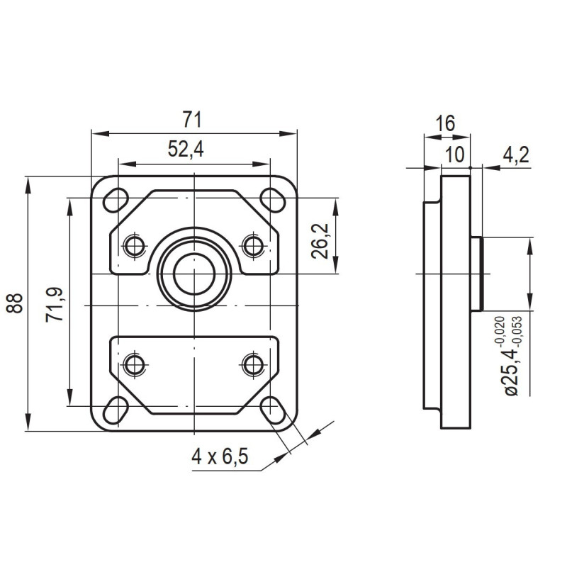 Bomba Hidraulica, 2,4 L/min (1,6 cc/rev) 250 Bar, Eje Cónico 1:8, Puertos GAS (BSP)
