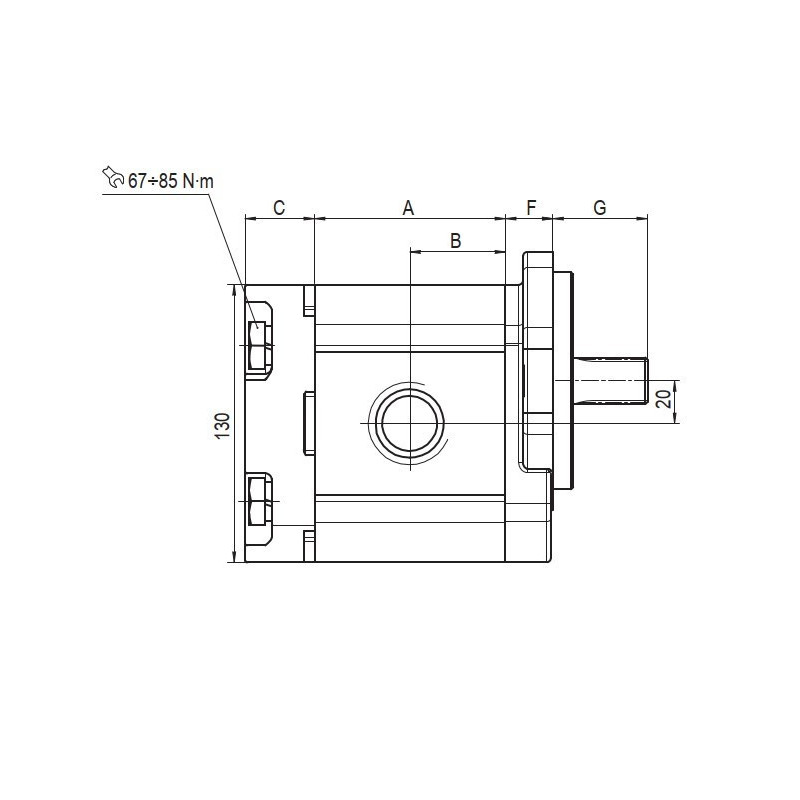 Bomba Hidráulica 24 L/min (16 cc/rev), 250bar, Eje Cónico 1:8, Puertos GAS, Brida Europea