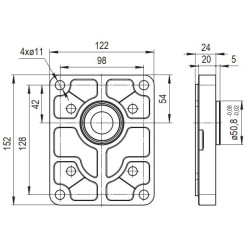 Bomba Hidráulica 24 L/min (16 cc/rev), 250bar, Eje Cónico 1:8, Puertos GAS, Brida Europea