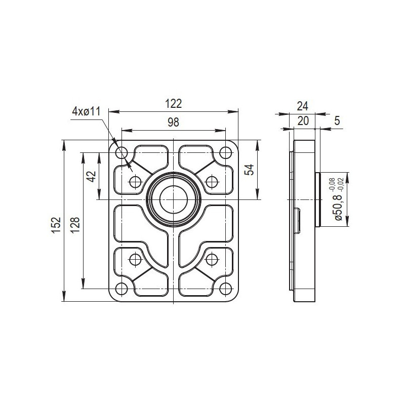 Bomba Hidráulica 24 L/min (16 cc/rev), 250bar, Eje Cónico 1:8, Puertos GAS, Brida Europea
