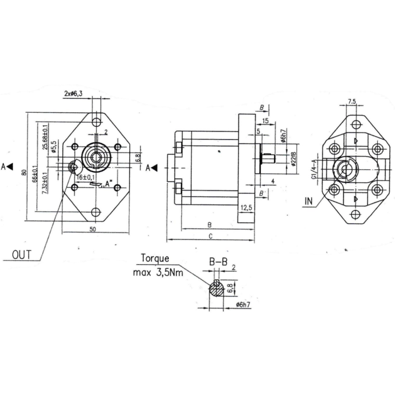 Bomba Hidráulica 30 L/min (20cc/rev), 250 bar, Ejerecto SAE, Puertos Brida de montaje europeo