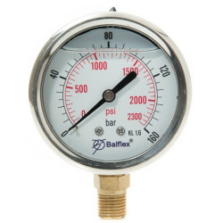 Manómetro  0 - 160 BAR con Glicerina Conexión 1/4" BSP Inferior. Esfera de 63 mm