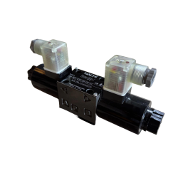 Electroválvula marca NACHI modelo SA-G01-C6-K-C230-31, Centro A, B y T conectados, P cerrado